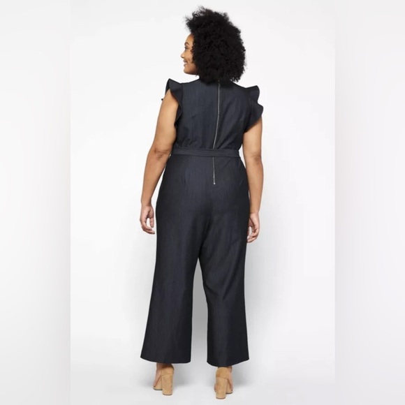 Calvin Klein Denim Flutter Sleeve Jumpsuit Navy Women’s Plus Size 18W Wide Leg - Picture 3 of 16